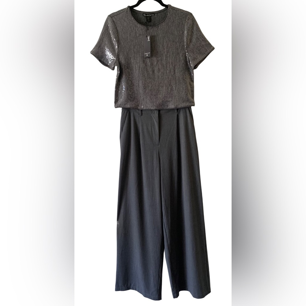 Christian Lacroix Women Grey Wide Leg Pants and Sequin Top, Two pieces set. M - Picture 4 of 16